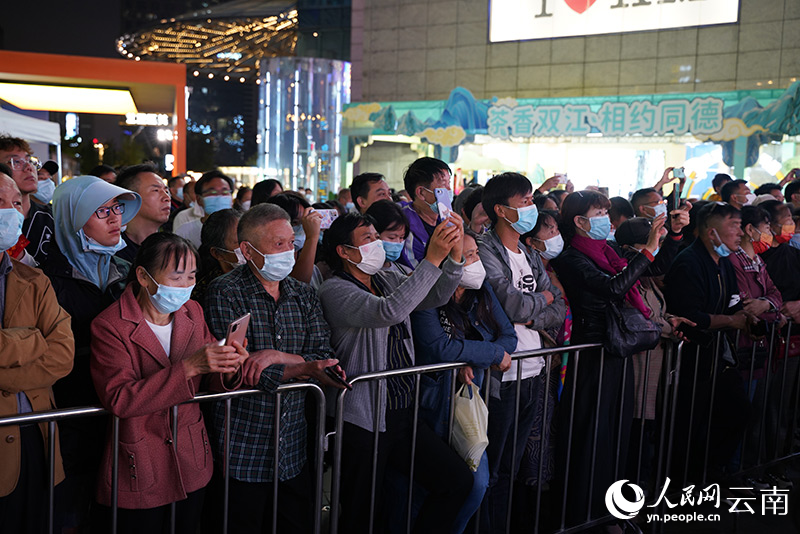 大量市民紛紛駐足觀看推介會啟動晚會。 人民網(wǎng) 蔡樹菁攝